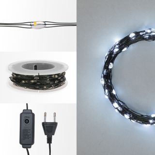 Гирлянда Роса с контроллером 50м, 500LED, IP20, 230В, зеленый провод, белое свечение