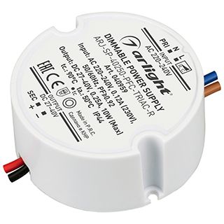 Блок питания ARJ-SP-40250-PFC-TRIAC-R (10W, 27-40V, 250mA) (IP44 Пластик, 5 лет)